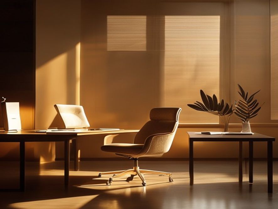 Subtle stretching movements at a workspace with minimalist office décor